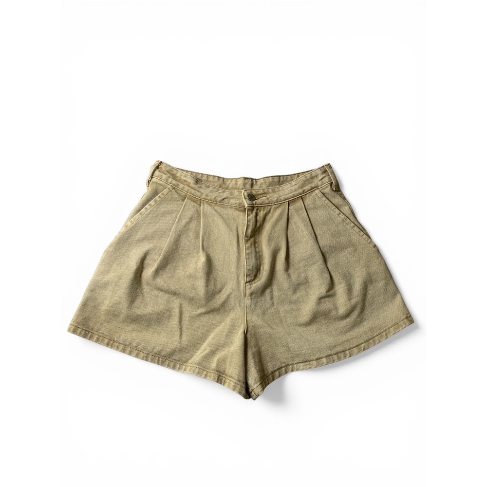 Freemarket Chic Tan High Waisted Pleated Denim Shorts Womens M 100% Cotton 90s